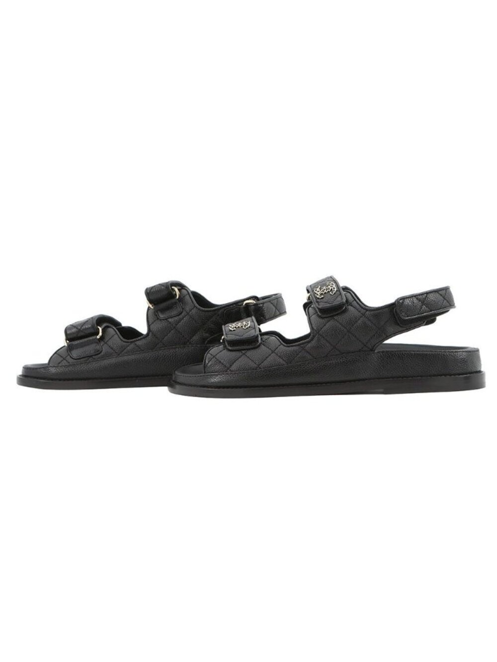 Chanel Sandals CC Logo Quilted Leather 38c Shoes Black - Picture 2 of 10